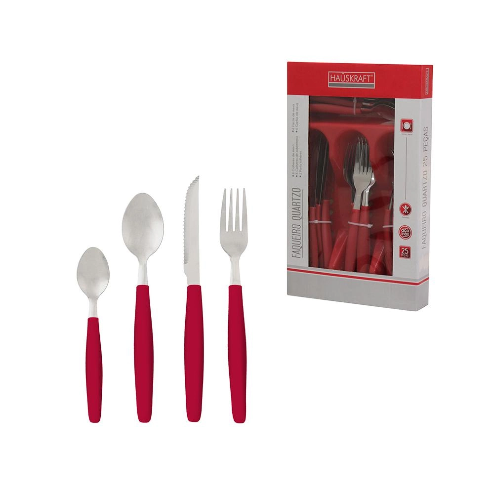 Faqueiro Quartzo Vermelho 25 Peças Hauskraft
