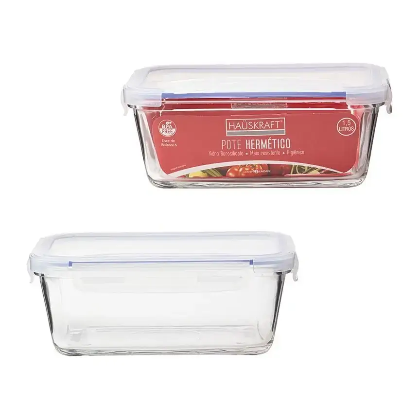 Pote Hermético Retangular 1,5L Hauskraft