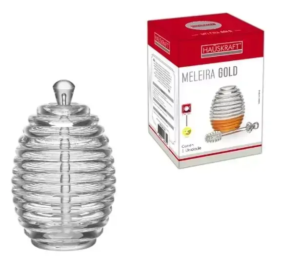 Porta Mel/Meleira De Acrílico Gold Com Pegador 200Ml
