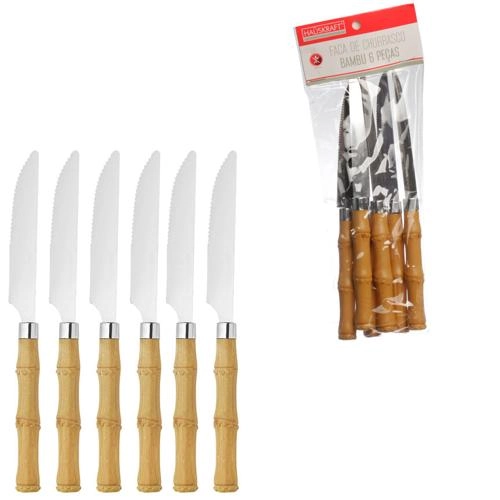 Conj Hauskraft Faca Churrasco Bambu 6pcs Un