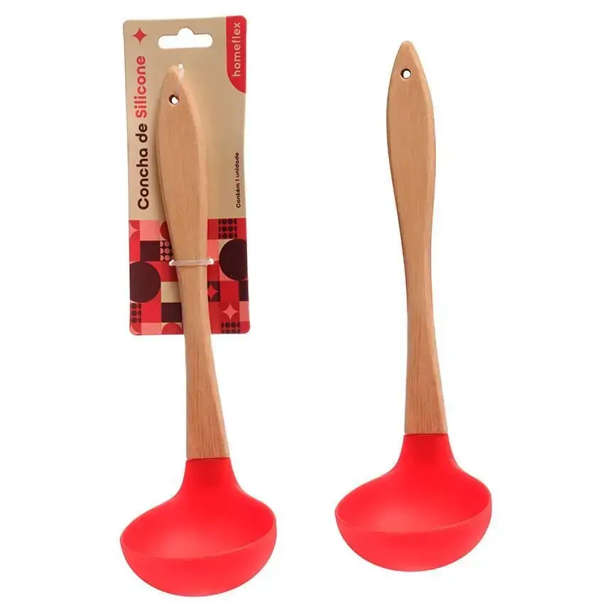 Concha Silicone Cabo Madeira 31 cm Vermelho Hauskraft