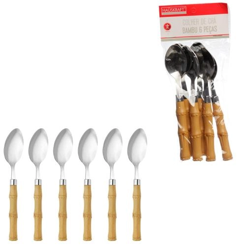 Conj Hauskraft Colher Cha Bambu 6pcs Un