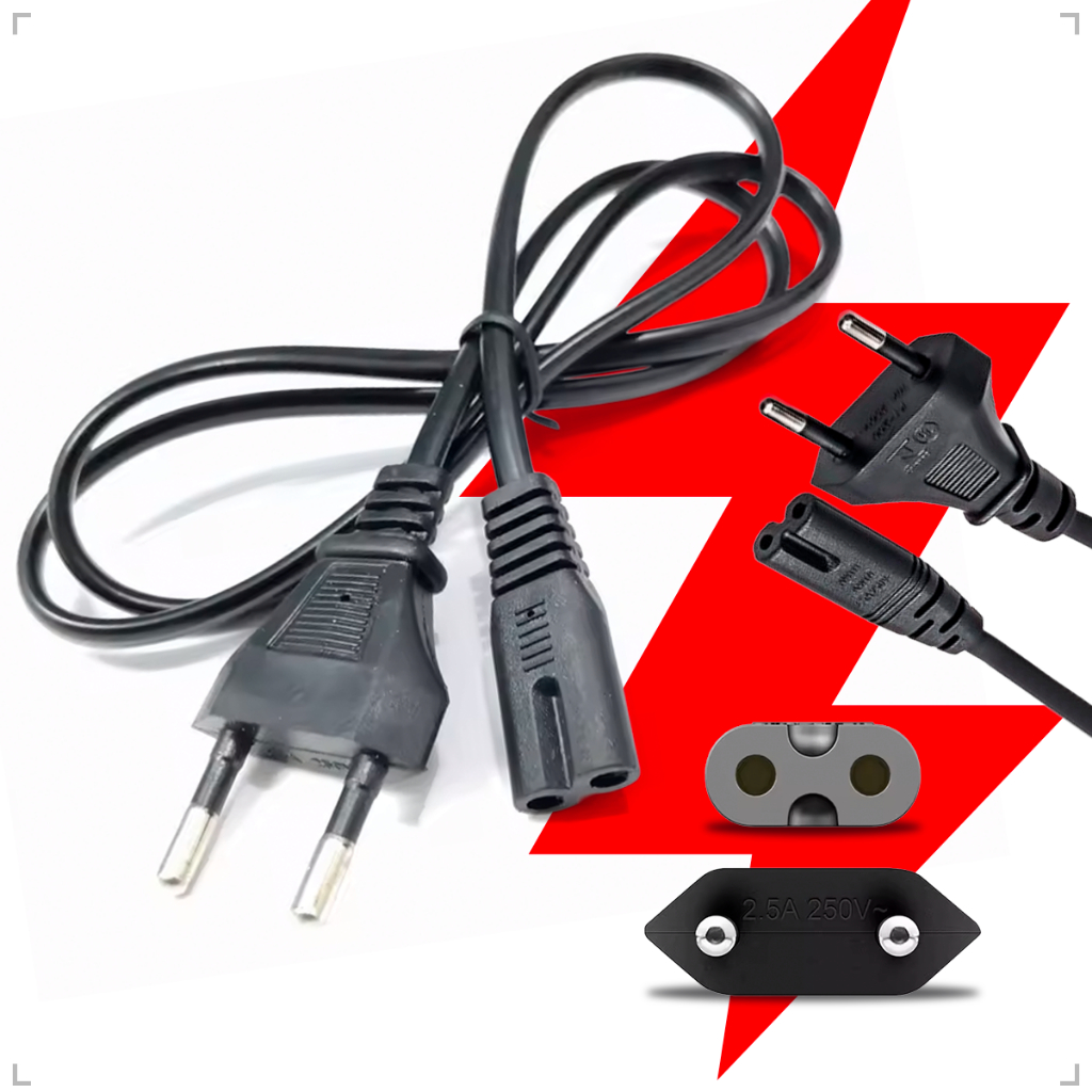 Cabo De Força Energia Bipolar Tipo 8 Rádio Tv Impressora Ps4 Ps3 Ps2 Game Monitor Notebook Jbl