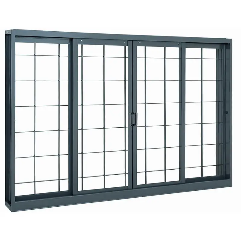 Janela De Correr Aço Grade Quadriculada 100x150cm 4 Folhas Cinza Belfort Sasazaki