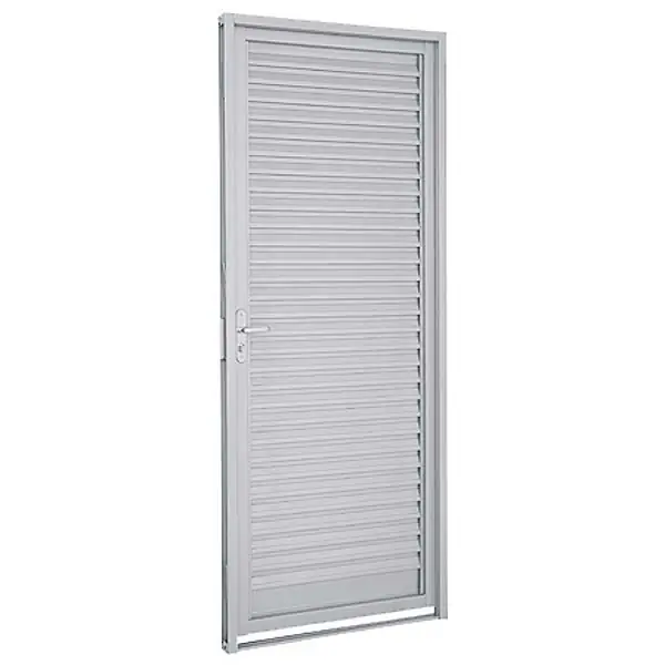 Porta Veneziana de Giro Aço Branco Requadro 6,5cm 2,17x0,77m Lado Esquerdo Linha Prátika Sasazaki