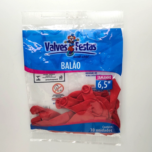 Balão Valves Festas Vermelho 6,5 Contém 30 Unidades