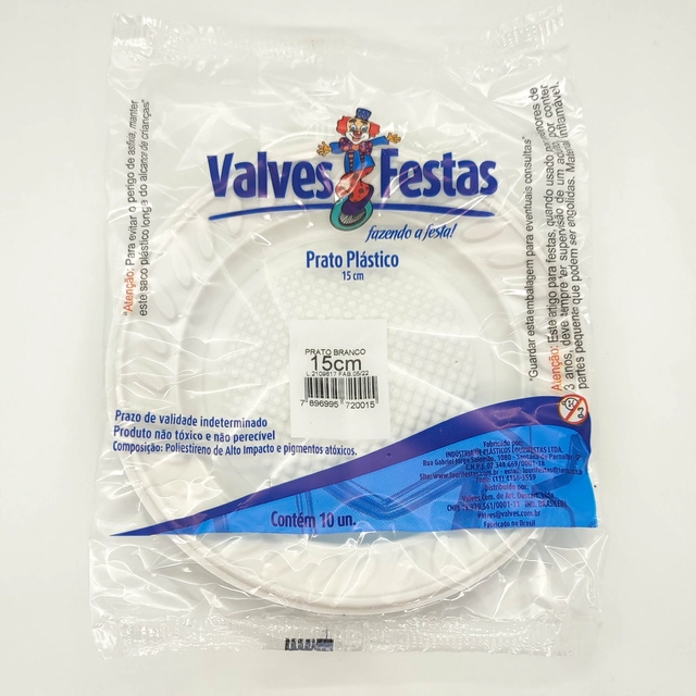 Prato Plástico Valves Festas Branco 15cm Contém 10 Unidades