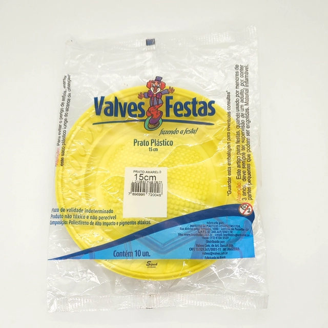 Prato Plástico Valves Festas Amarelo 15cm Contém 10 Unidades