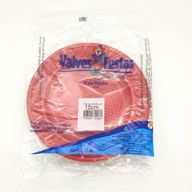 Prato Plástico Valves Festas Vermelho 15cm Contém 10 Unidades