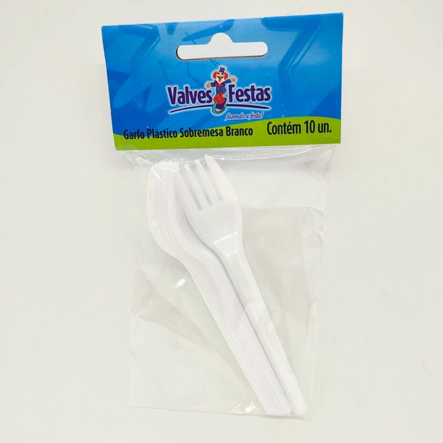 Garfo Plástico Sobremesa Valves Festas Branco 10u