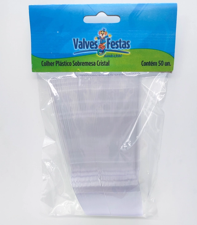 Colher Plástica Sobremesa Valves Festas Cristal 50u