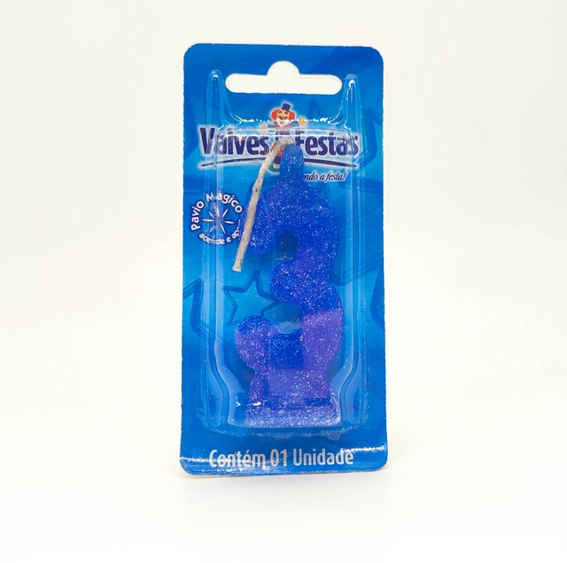 Vela De Aniversário N° 3 Glitter Azul Valves Festas Contém 1 Unidade
