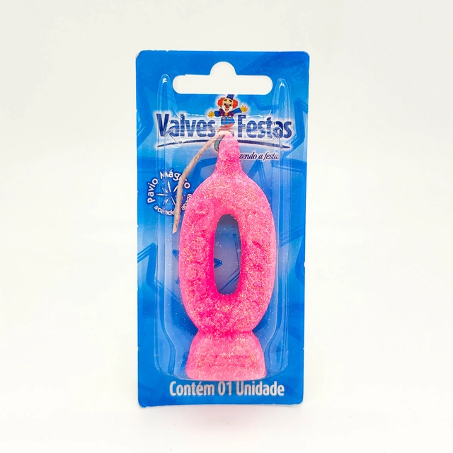Vela De Aniversário N° 0 Glitter Rosa Valves Festas Contém 1 Unidade