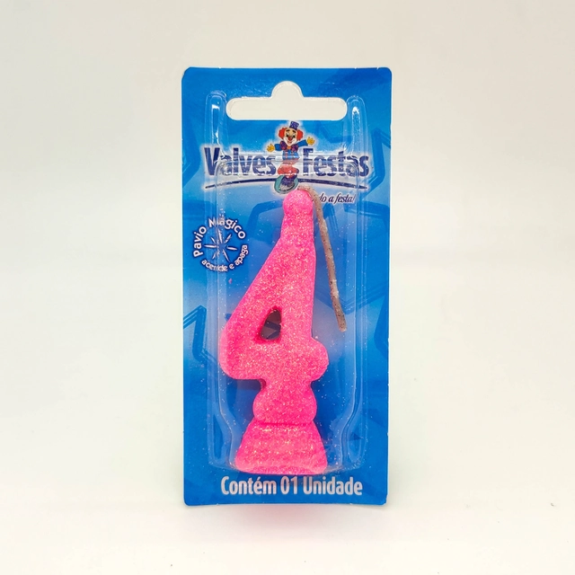 Vela De Aniversário N° 4 Glitter Rosa Valves Festas Contém 1 Unidade