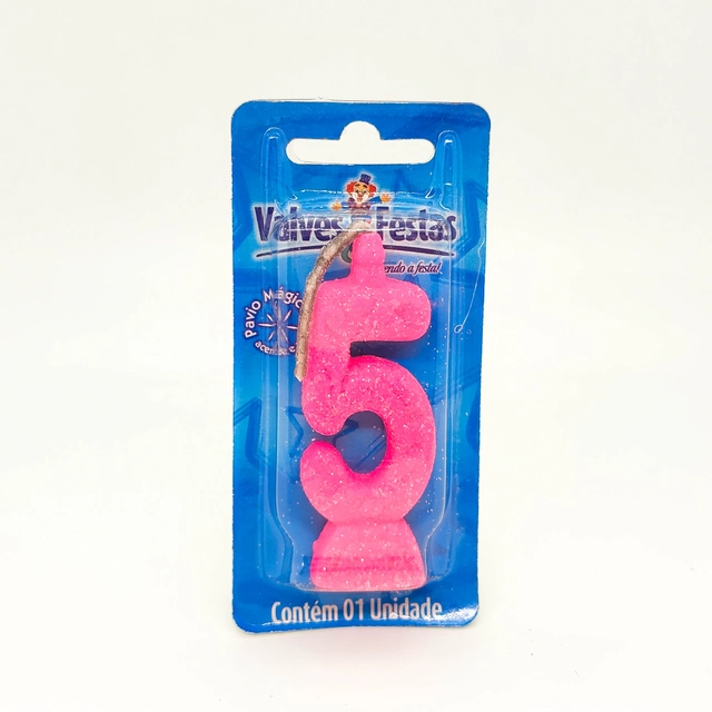Vela De Aniversário N° 5 Glitter Rosa Valves Festas Contém 1 Unidade