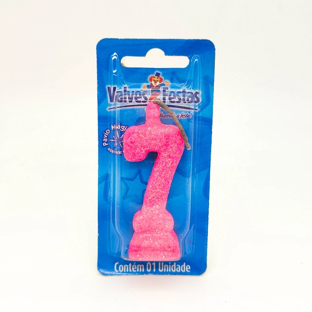 Vela De Aniversário N° 7 Glitter Rosa Valves Festas Contém 1 Unidade