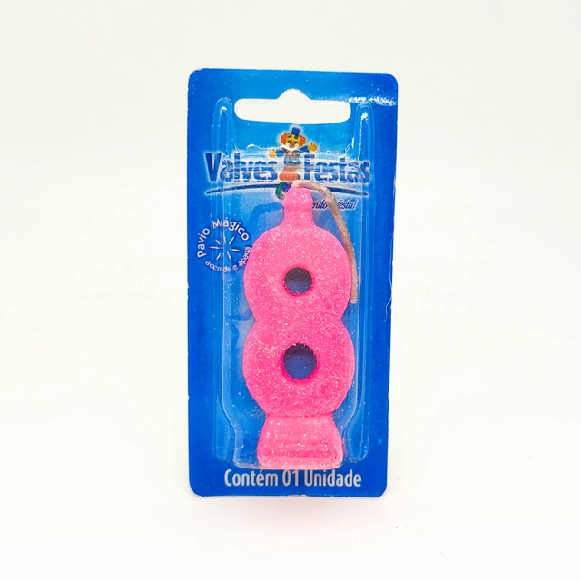 Vela De Aniversário N° 8 Glitter Rosa Valves Festas Contém 1 Unidade