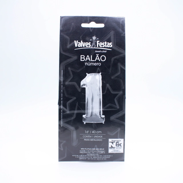 Balão Número 1 Valves Festas Prata Metalizado 16/40cm Contém 1 Unidade