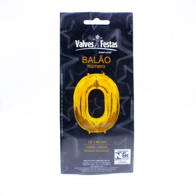 Balão Número 0 Valves Festas Dourado 16/40cm Contém 1 Unidade