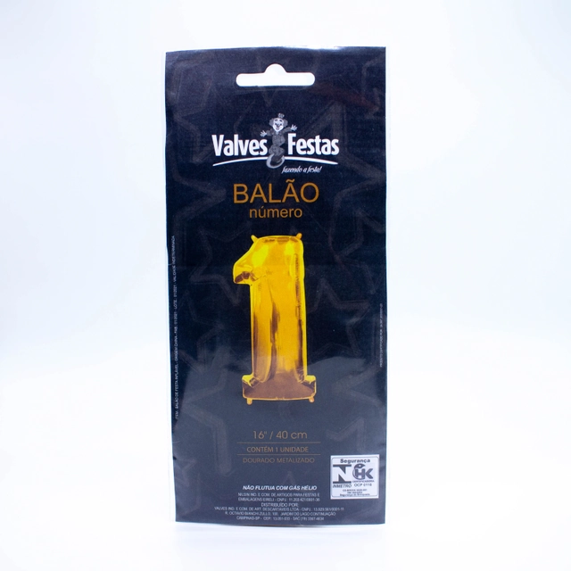 Balão Número 1 Valves Festas Dourado 16/40cm Contém 1 Unidade