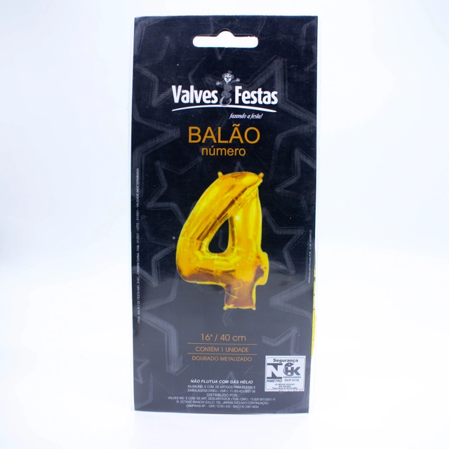 Balão Número 4 Valves Festas Dourado 16/40cm Contém 1 Unidade
