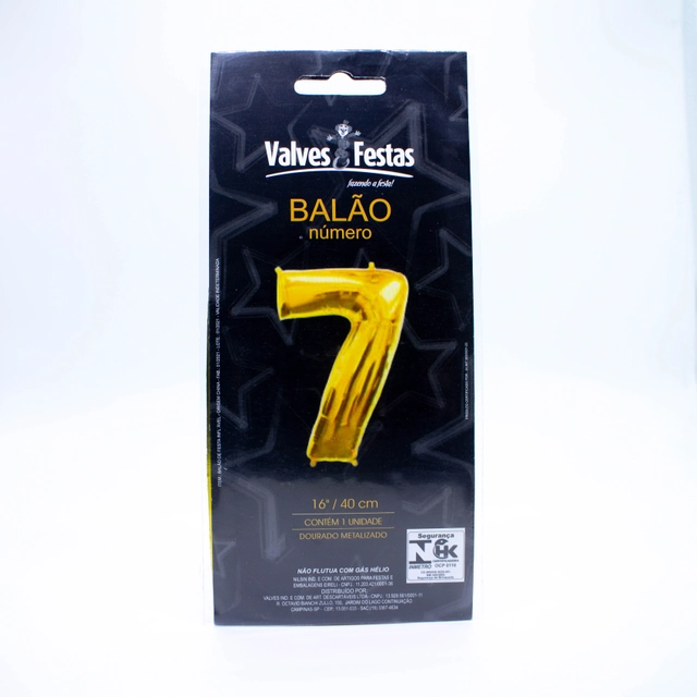 Balão Número 7 Valves Festas Dourado 16/40cm Contém 1 Unidade