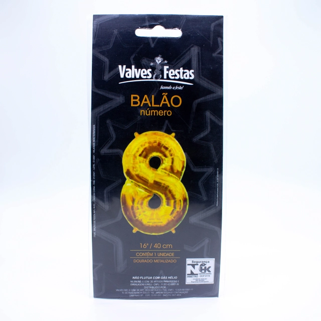 Balão Número 8 Valves Festas Dourado 16/40cm Contém 1 Unidade