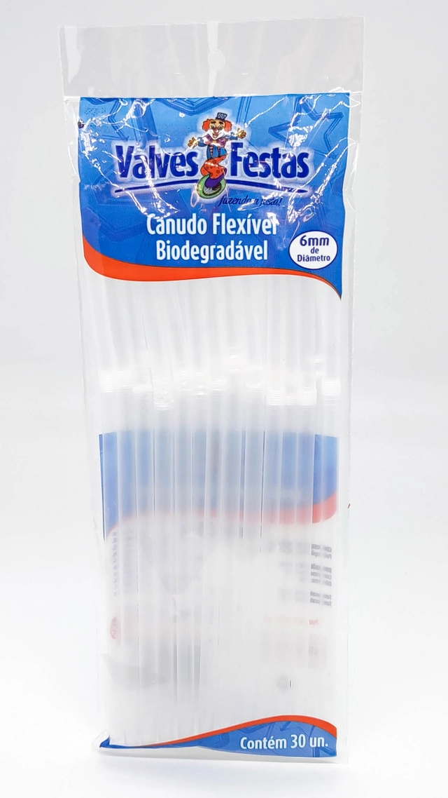 Canudo Flexível Biodegradável Valves Festas 30u
