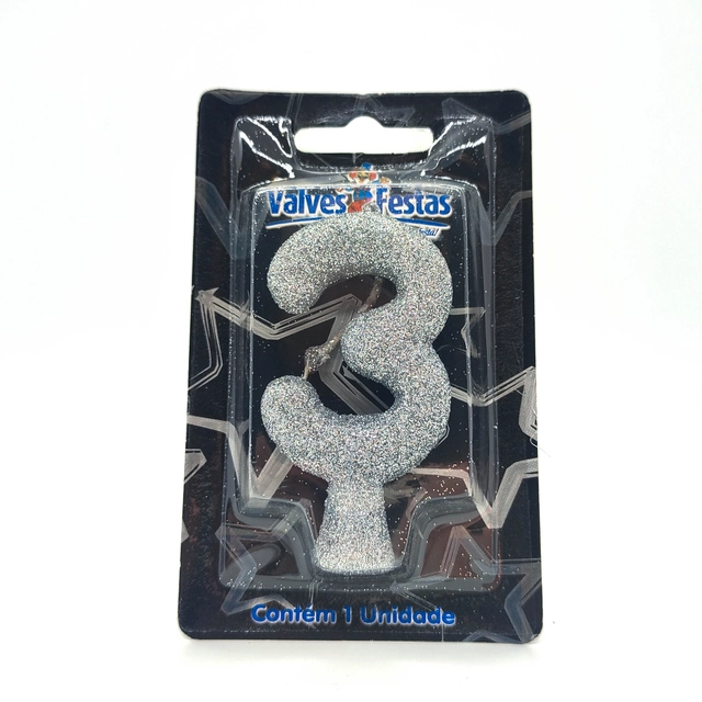 Vela De Aniversário N° 3 Glitter Preto Valves Festas Contém 1 Unidade
