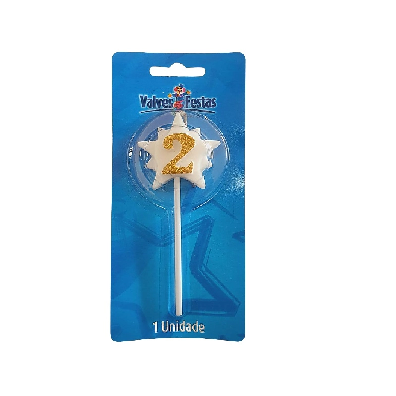 Vela Aniversario Valves Festas Super Star Ouro N 2