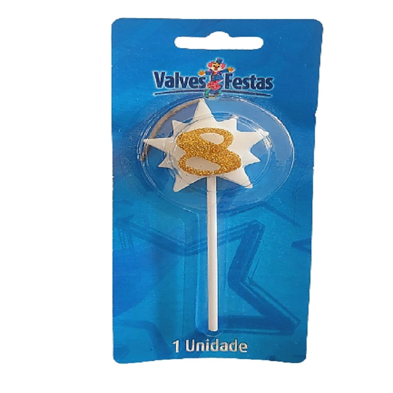 Vela Aniversario Valves Festas Super Star Ouro N 8