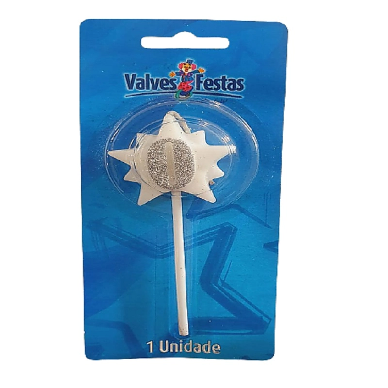 Vela Aniversario Valves Festas Super Star Prata N 0