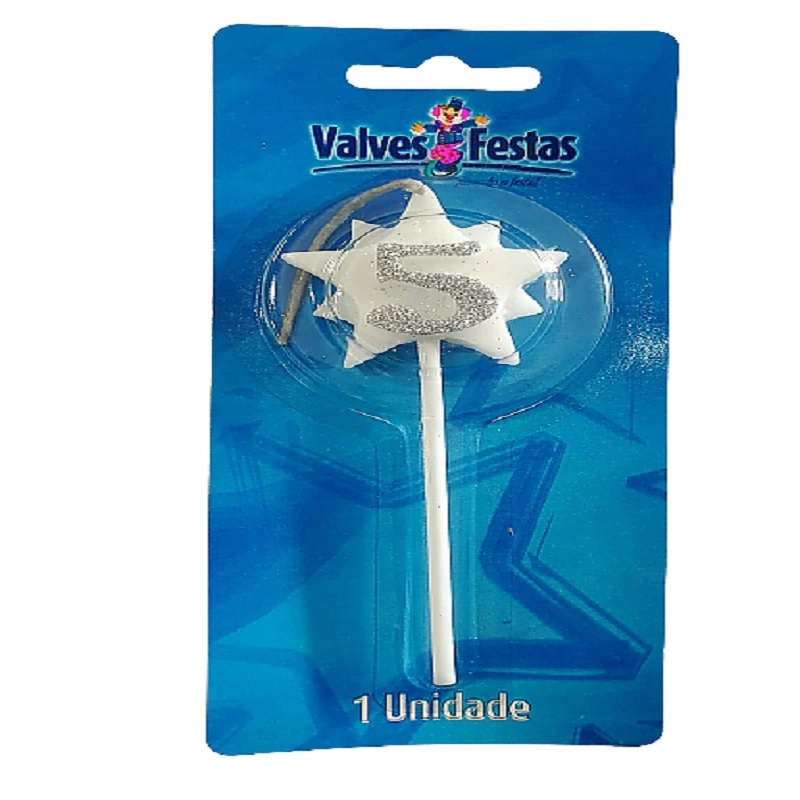 Vela Aniversario Valves Festas Super Star Prata N 5