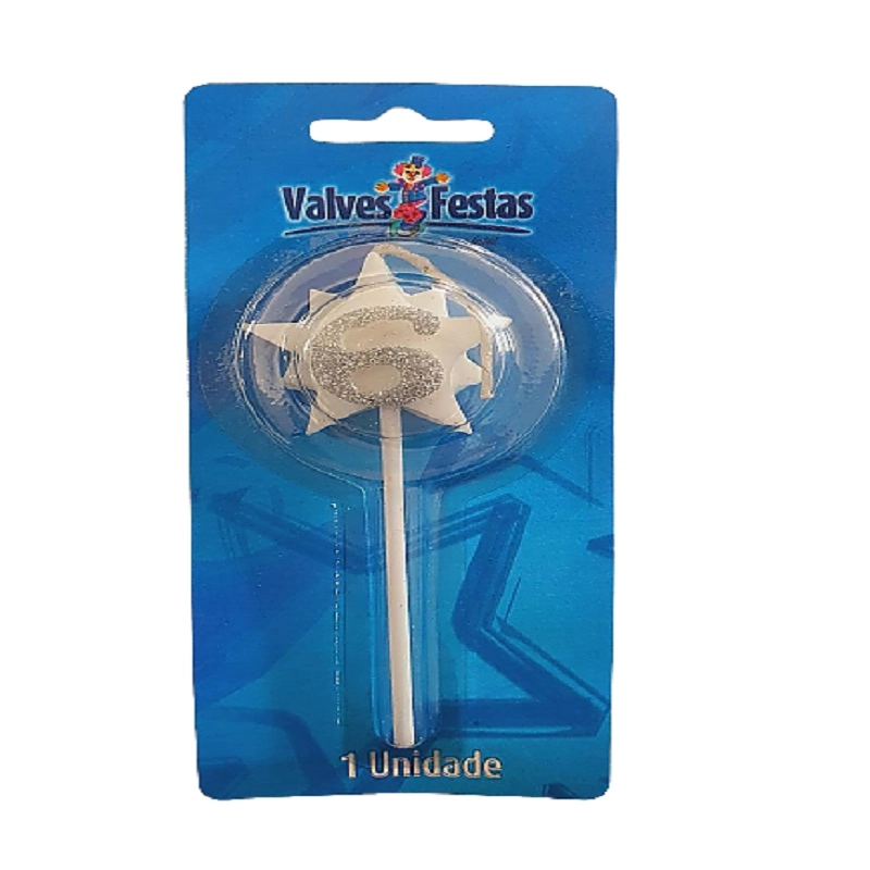 Vela Aniversario Valves Festas Super Star Prata N 6