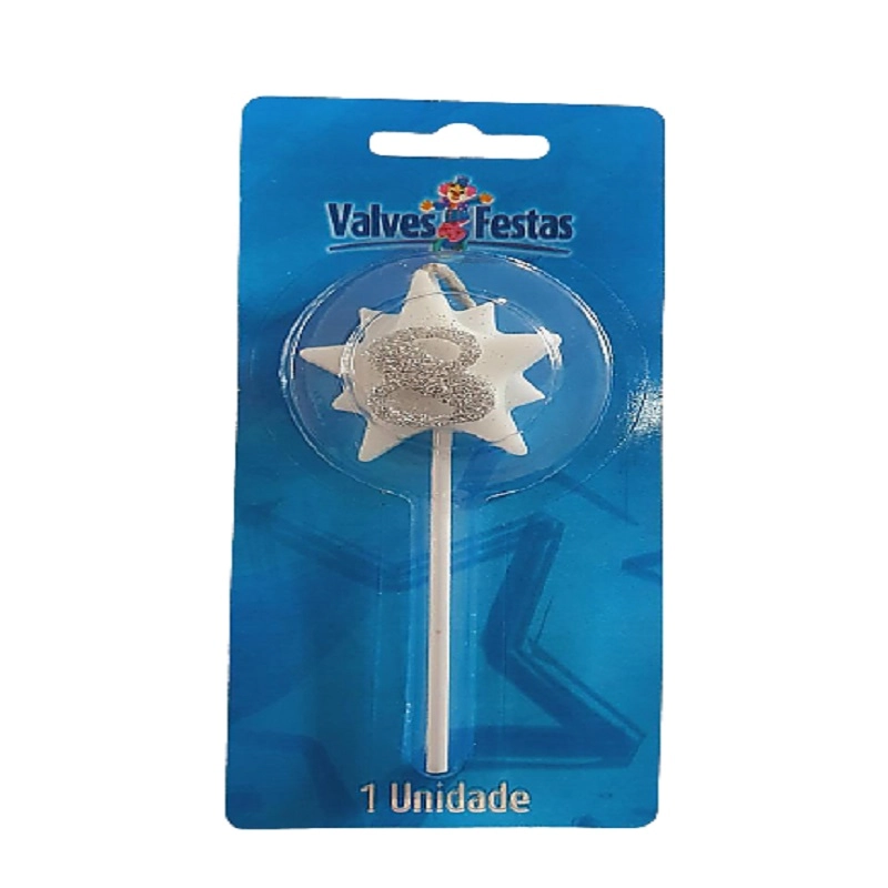 Vela Aniversario Valves Festas Super Star Prata N 8
