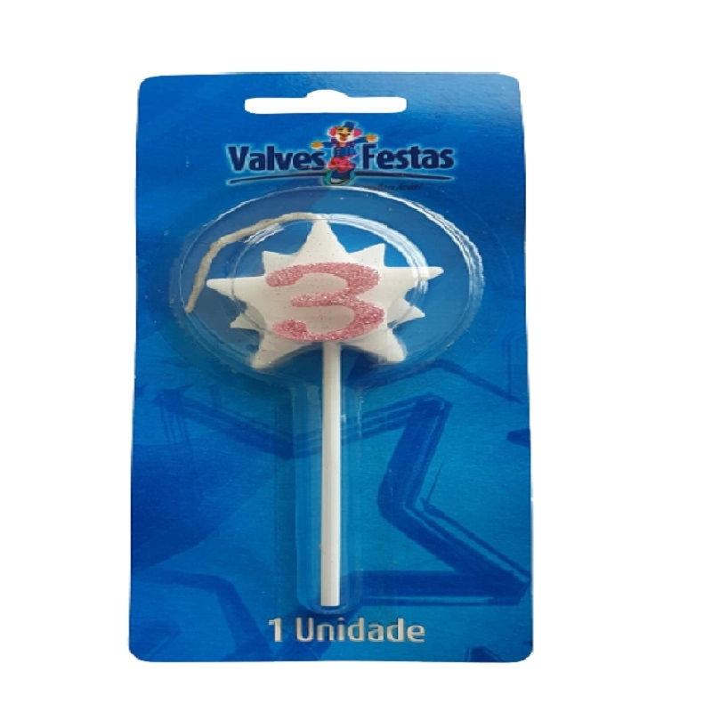 Vela Aniversario Valves Festas Super Star Rosa N 3