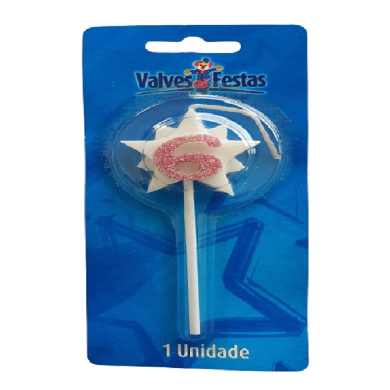 Vela Aniversario Valves Festas Super Star Rosa N 6