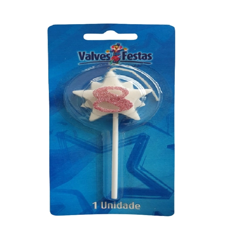 Vela Aniversario Valves Festas Super Star Rosa N 8