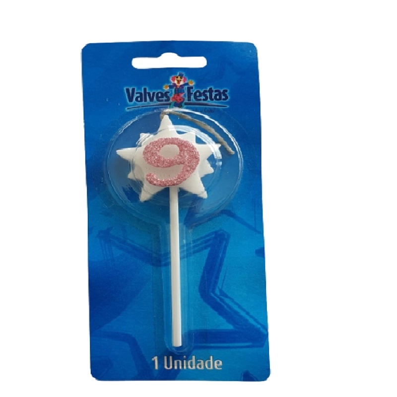 Vela Aniversario Valves Festas Super Star Rosa N 9