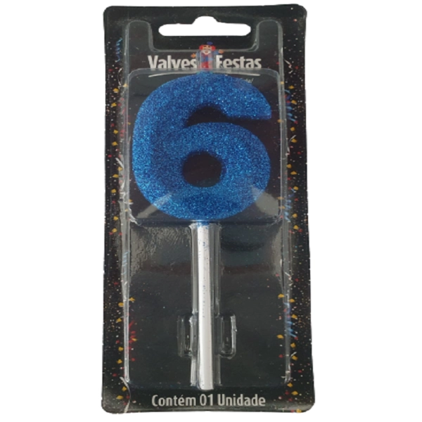 Vela Palito Gliter Azul N