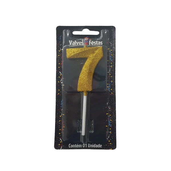 Vela De Palito Com Gliter Ouro N7 Valves