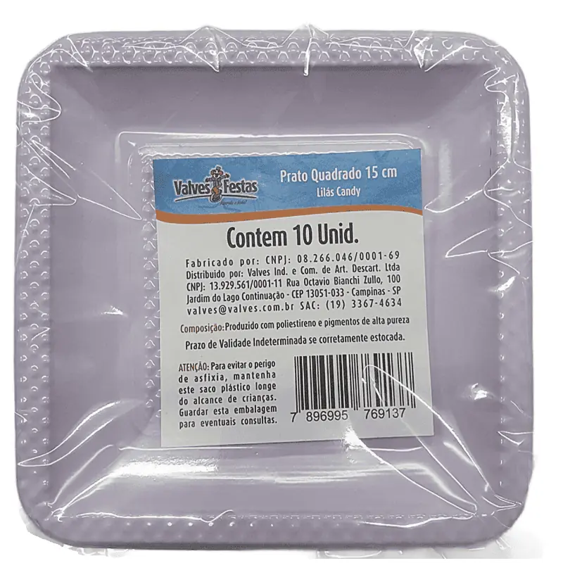 Prato Valves Quadrado 15cm 10un Candy Lilas