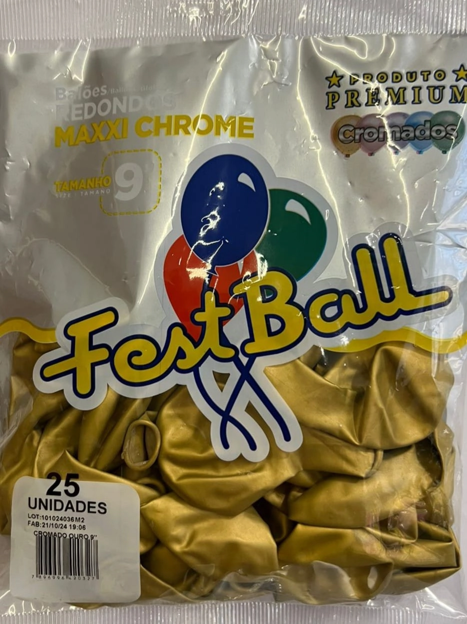 Balao Fest Ball N.09 C/25 Cromado Ouro