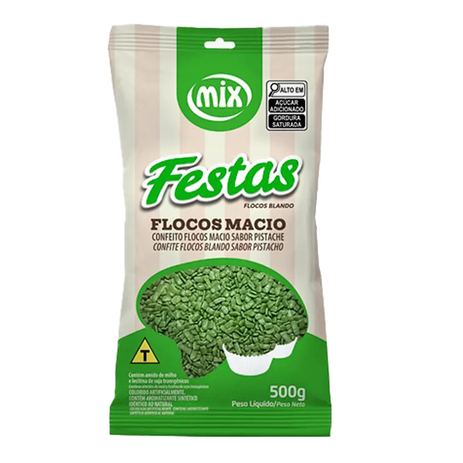 Confeito Pistache Flocos Macio 500g Mix