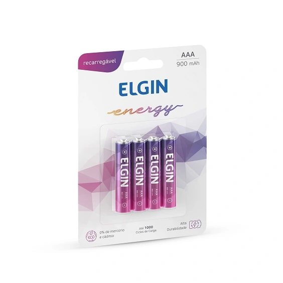 Pilha Recarregável Aaa 900mah Elgin 4un