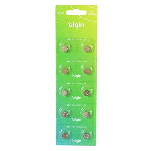 Bateria Alcalina Com 10 Unidades De 1, 5v Tipo Lr41, Lr736, Ag3 Elgin, Elgin, Baterias
