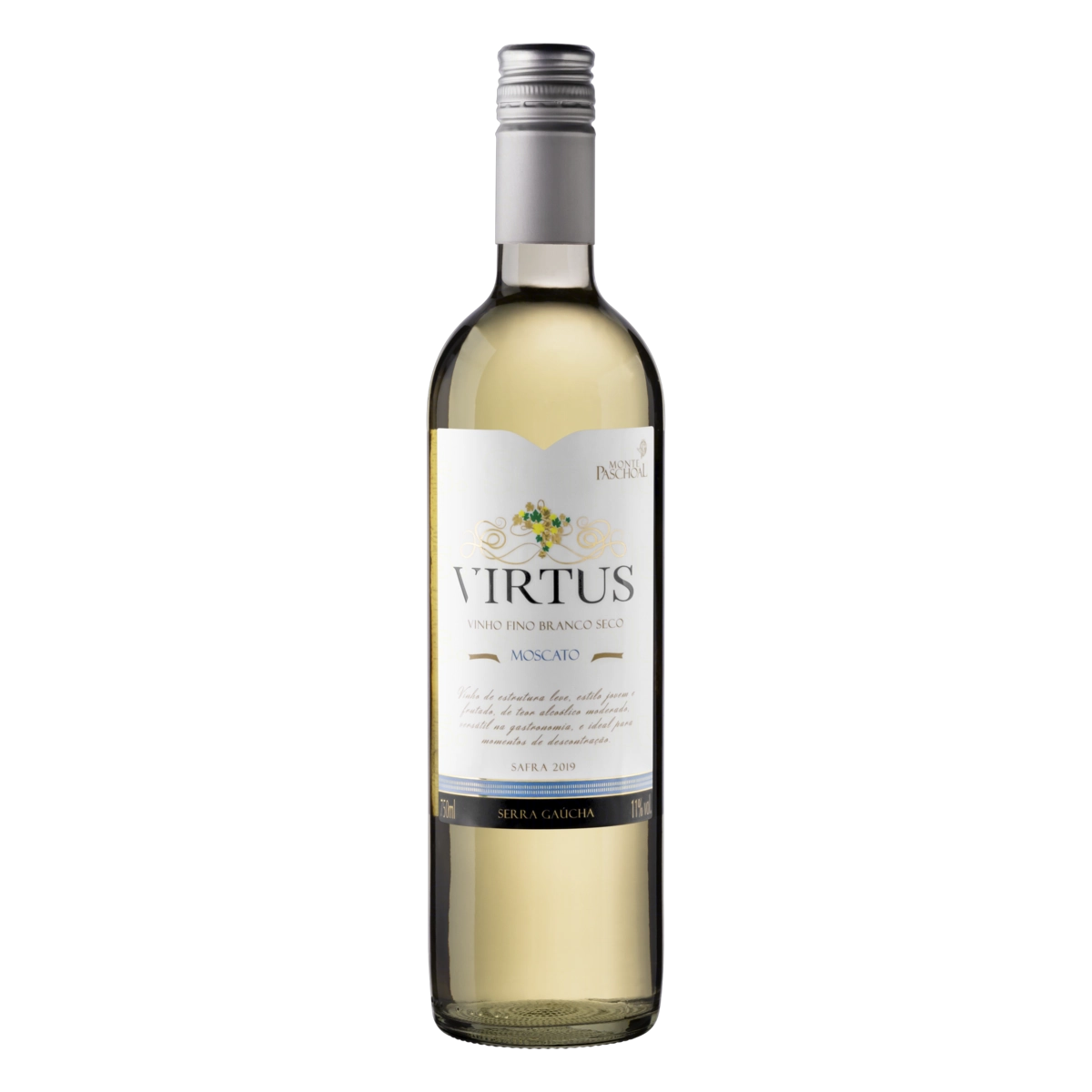 Vinho Brasileiro Branco Seco Virtus Monte Paschoal Moscato Serra Gaúcha Garrafa 750ml
