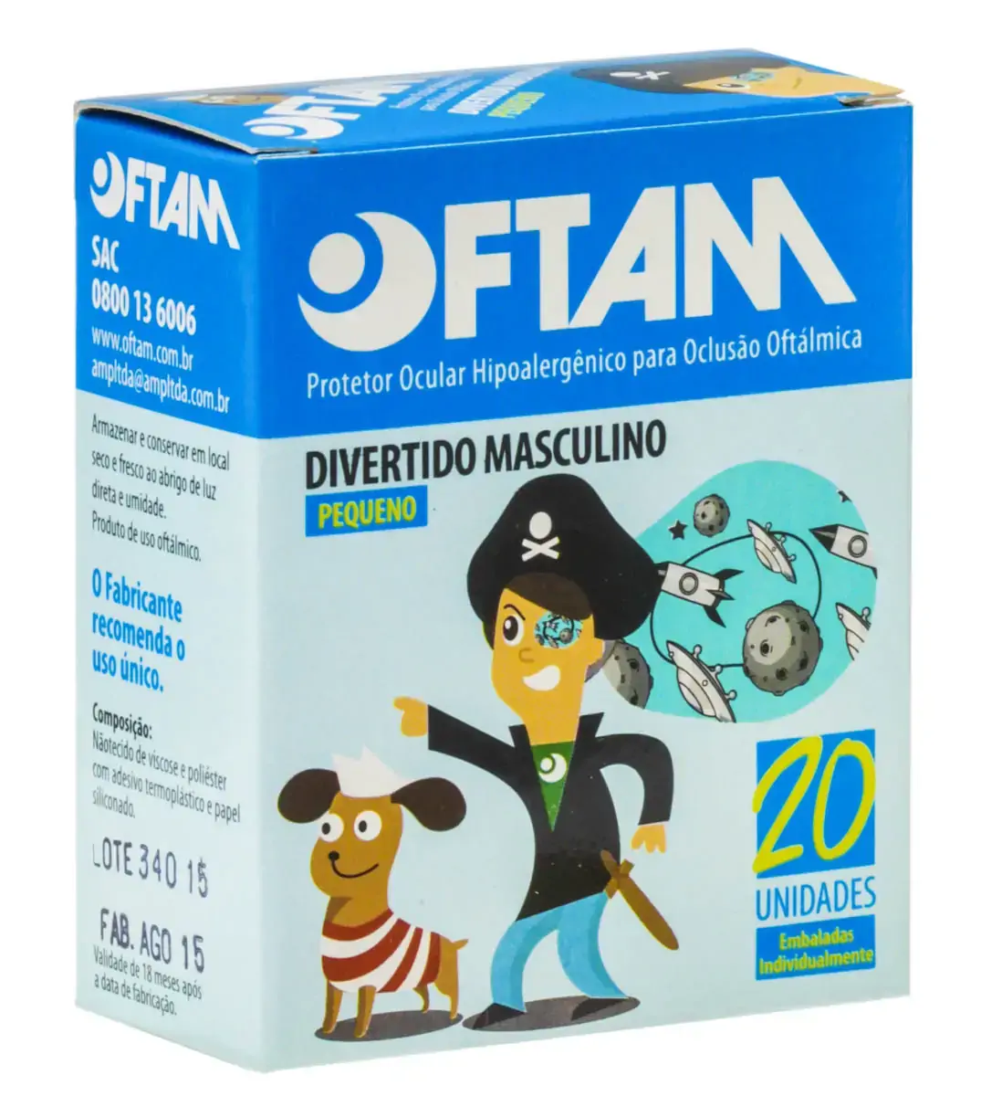 Protetor Ocular Azul Divertido Oftam Pequeno Caixa 20 Unidades