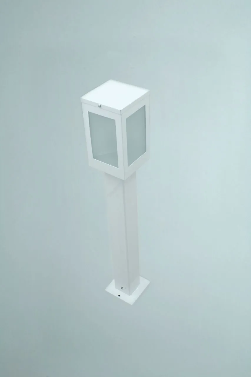Poste Balizador Retangular De Jardim 4 Vidros Em Alúminio Branco 50cm Rl