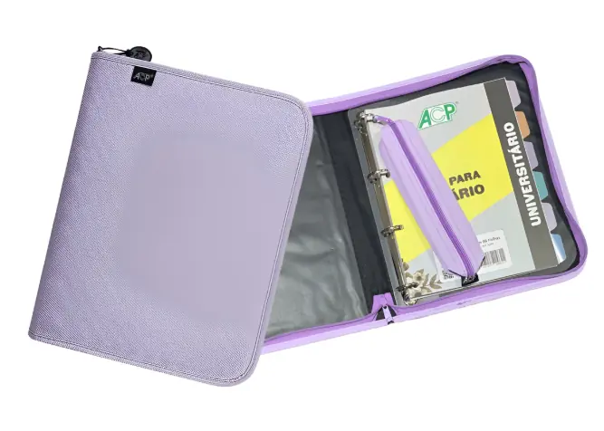Fichãrio 4 Argolas Sweet Com Zãper 270x345x45mm Lilãs Pastel 21867 Acp